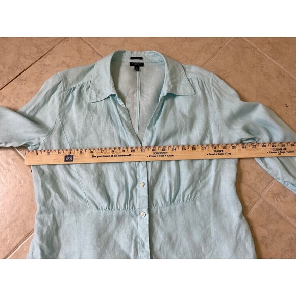 Talbots Women’s  pure Irish Linen button up v neck Robin’s egg blue Plus sz. 14 - Picture 3 of 9